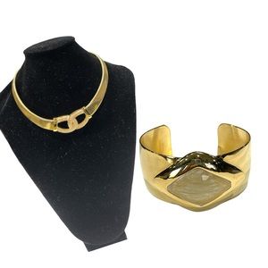 Gold infinity necklace with marbled swirl pendant and matching bracelet